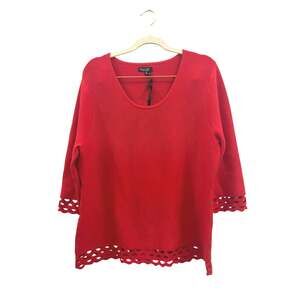 Bylyse Red Scoop-Neck die cut Hem sweater new with tag XL